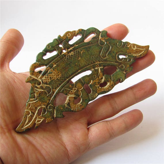 Antique Hollow Carved Vintage Double Loong Dragon Jade Big Pendant Unique Jade Amulet Talisman Jewelry Finding 63x137mm