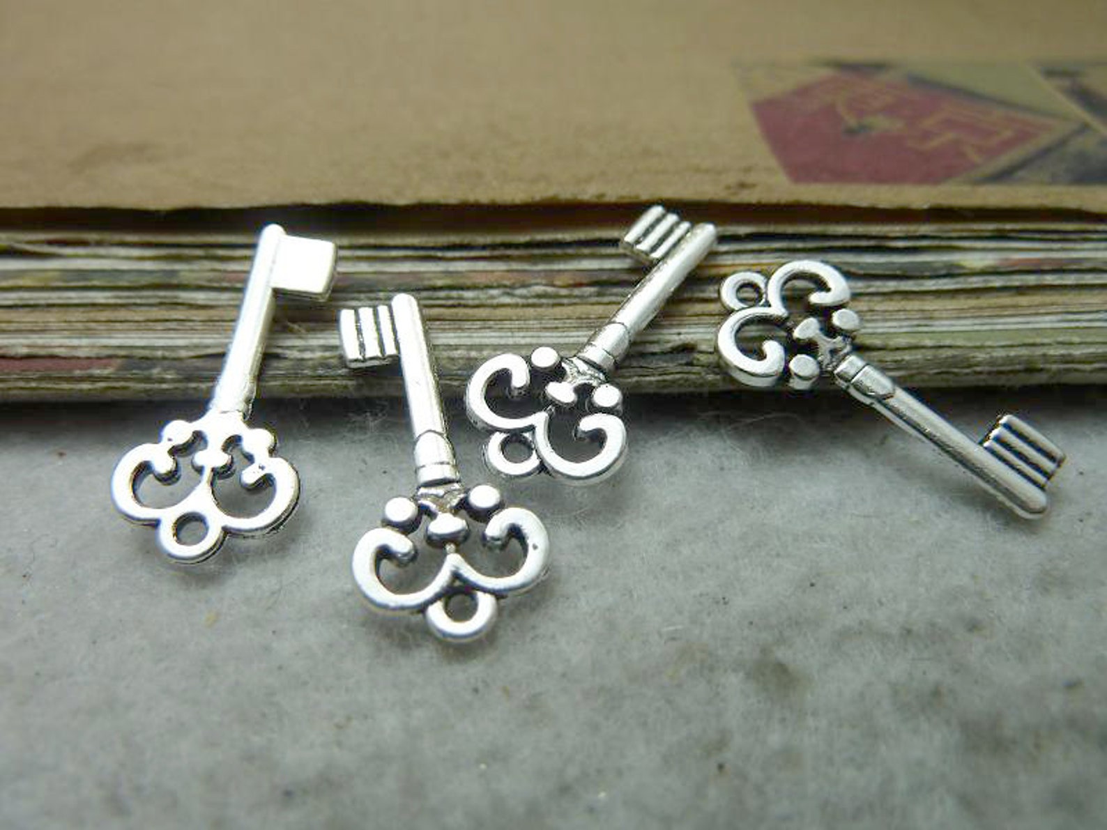 Tiny Key Charm Pendant Antique Brass / Silver Vintage Key Drop Etsy