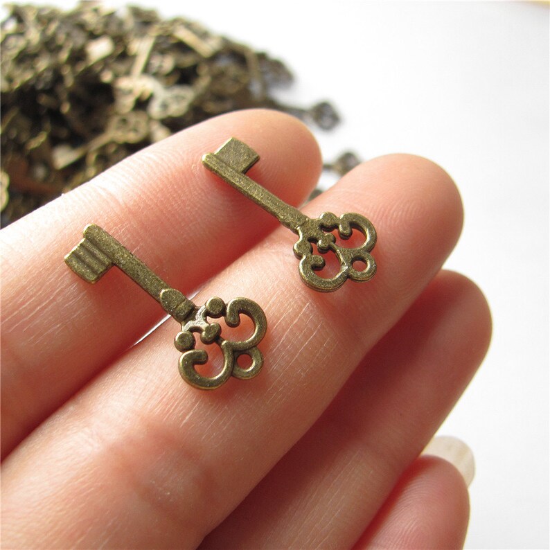 Tiny Key Charm Pendant Antique Brass / Silver Vintage Key Drop Etsy