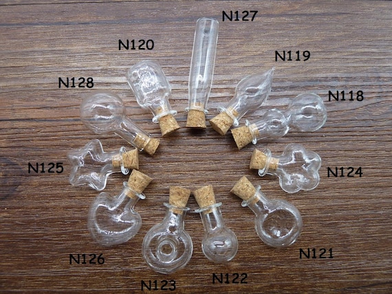 Lot of 10 Tiny Glass Wishing Bottles Mini Vials with Cork Small Empty Sand Bottles 14x21mm
