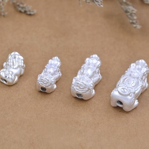 Tiny Filigree Chinese Mythical Wealth Beast PiXiu 貔貅 Bead Pure Silver S990 Charm Beaded Spacer  Jewelry Finding