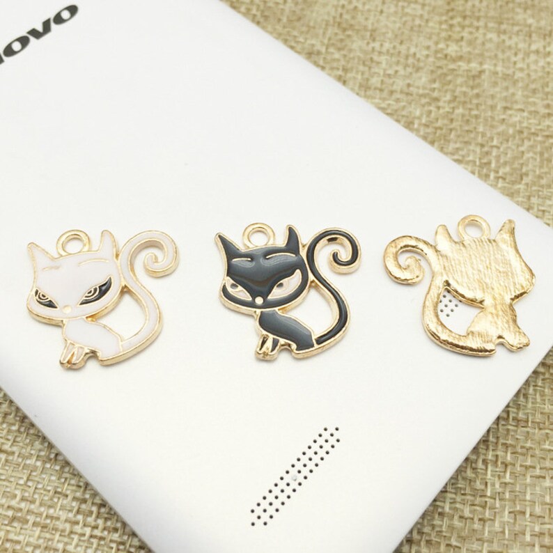 10 Enamel Epoxy Cat Embellishment Charm Pendant Hair Flower Center Button Component Headband Jewelry Phone Case Supply 21x21mm