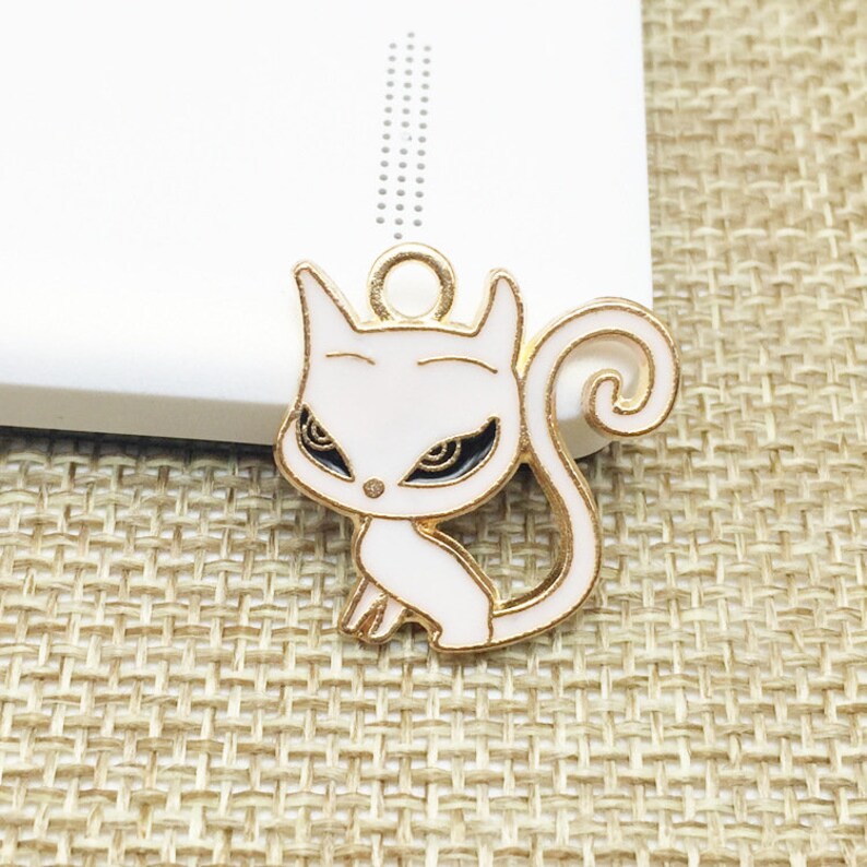10 Enamel Epoxy Cat Embellishment Charm Pendant Hair Flower Center Button Component Headband Jewelry Phone Case Supply 21x21mm