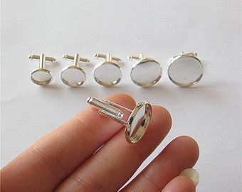 Cabochon Setting Round Cabochons Blank Silver Cufflink Circle Cab Base  Jewelry Finding 12mm 14mm 16mm 18mm 20mm