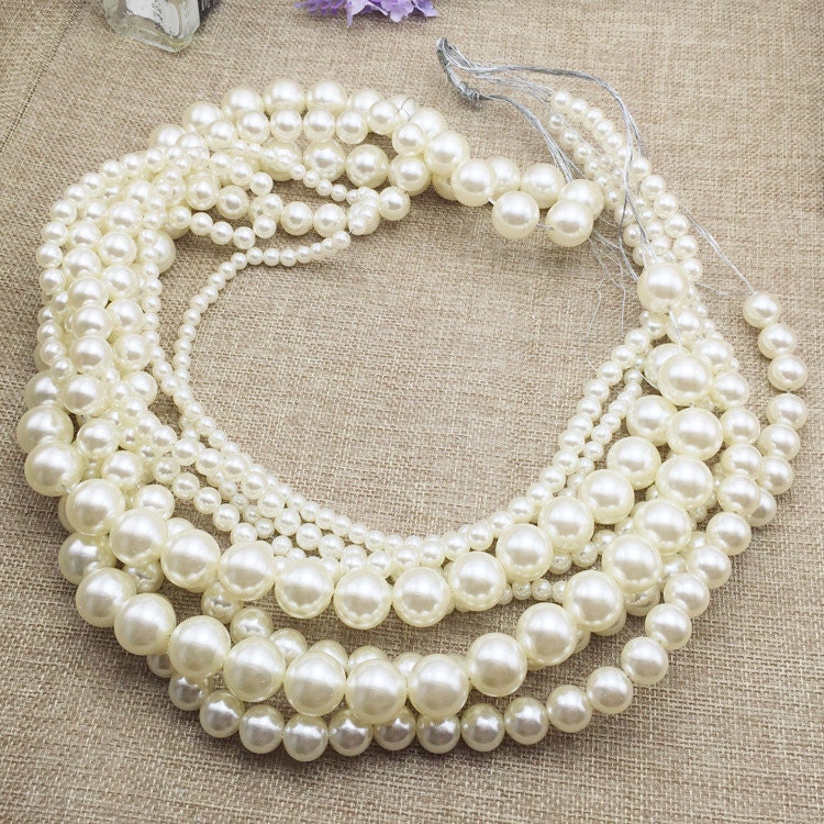Round Plastic Pearl Beads White / Ivory Through Hole Faux - Etsy