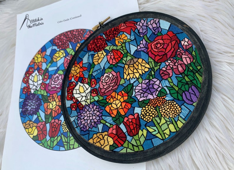 Floral stained glass hand embroidery sybju downloadable  etsy Floral stained glass hand embroidery sybju downloadable  etsy