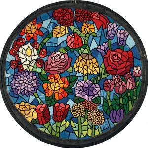 Floral Stained Glass Hand Embroidery Design Colorful Flowers PDF Pattern for Intermediate and Advanced Stitchers image 2