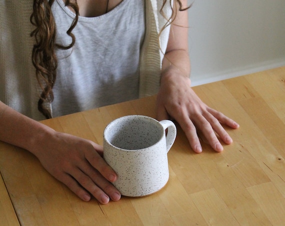 Speckled White Mug, coffee mug, tea mug, handmade mug, hand thrown mug, white coffee mug, white mug, rustic mug, speckled white mug