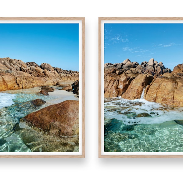 Injidup Natural Spa Coastal Set of 2 Prints,  Ocean Wall Art , Australian Beach Print Set, Western Australia Coastal Photography