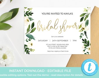 Bridal Shower invite template, Greenery Bridal Shower invitation PRINTABLE, editable INSTANT DOWNLOAD rose gold party Gold shower digital