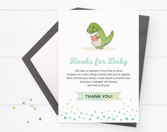 Dinosaur Books for Baby, Baby shower book request card, Printable Book request card, Dinosaur Baby shower, Cute Dinosaur party decorations