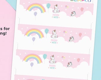 Printable Unicorn water labels, Instant download, Unicorn party labels, Unicorn bottle label, Unicorn party decorations, Unicorn decorations