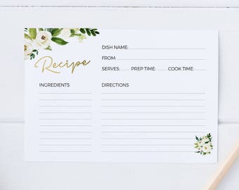 Recipe card, Printable. Kitchen tea recipe card, Instant download, Bridal Shower Recipe Card, kitchen printable, diy recipe card, 4x6 card