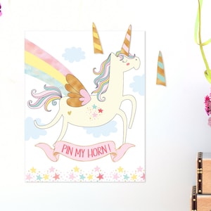 Unicorn party games, Printable Pin the horn on the unicorn game pdf, Unicorn horn, Kids party games, Unicorn birthday games, Unicorn poster
