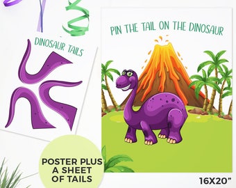 Pin the tail on the dinosaur game, PRINTABLE Dinosaur games, Dinosaur party games, Dinosaur birthday games, Dinosaur posters, Dinosaur tail,