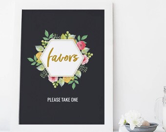 Bridal shower favors sign, Printable favors sign, Black party favors sign  Floral favors sign, Bachelorette party favors sign, party sign