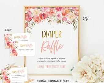 floral nappy raffle ticket printable baby shower nappy raffle etsy