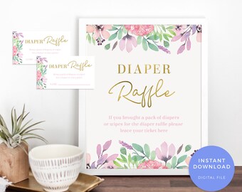 floral nappy raffle ticket printable baby shower nappy raffle etsy