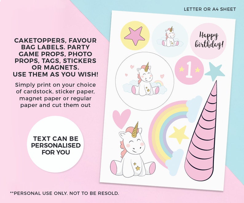 Unicorn favours sign A4, Unicorn birthday sign First birthday sign Printable favours sign, Unicorn party favours sign, 1st birthday sign pdf image 4