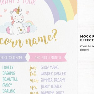 Unicorn name sign Printable, Unicorn name Games, Unicorn name poster, Whats your unicorn name sign Printable Party Game Party decor Discover image 2