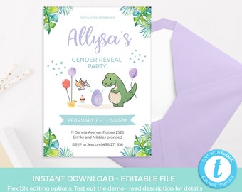 Boy baby shower invitation template, Dinosaur baby shower invites EDITABLE, gender reveal baby sprinkle Printable, unisex baby invitation