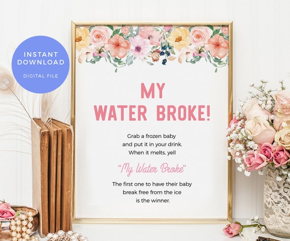 My Water Broke Game PRINTABLE Baby Shower Game Summer Floral | Etsy