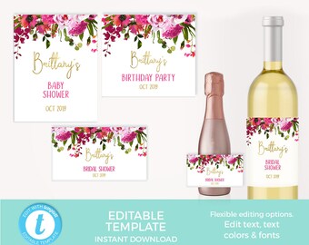 Mini Champagne Labels EDITABLE Template 3 SIZES. Printable - Etsy