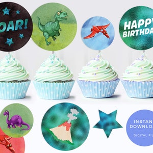 Dinosaur cupcake toppers, Dinosaur labels, Printable dinosaur party labels, Dinosaur cake topper, birthday labels Dinosaur favour bag labels image 1