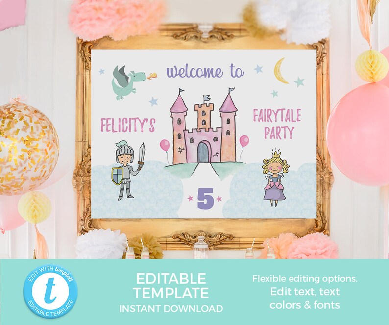 Princess Time Capsule, EDITABLE TEMPLATE Fairytale Time Capsule, Printable Princess Time Capsule Sign 1st birthday, Time capsule cards image 5