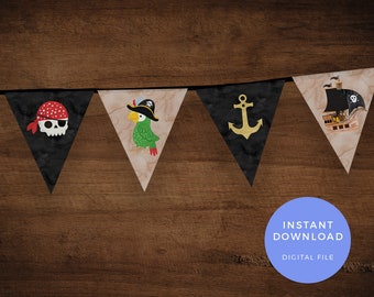 Pirate paper garland, Pirate Flag bunting, PRINTABLE Pirate party bunting, Pirate bunting Pirate decorations Pirate banner pool party decor