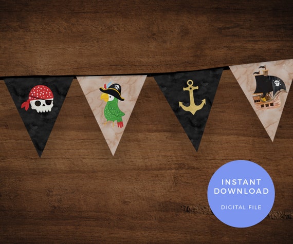 Pirate Paper Garland, Pirate Flag Bunting, PRINTABLE Pirate Party