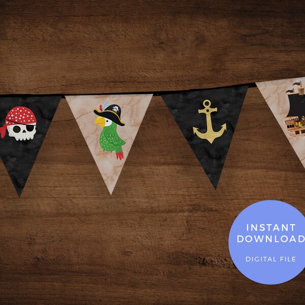 Pirate paper garland, Pirate Flag bunting, PRINTABLE Pirate party bunting, Pirate bunting Pirate decorations Pirate banner pool party decor