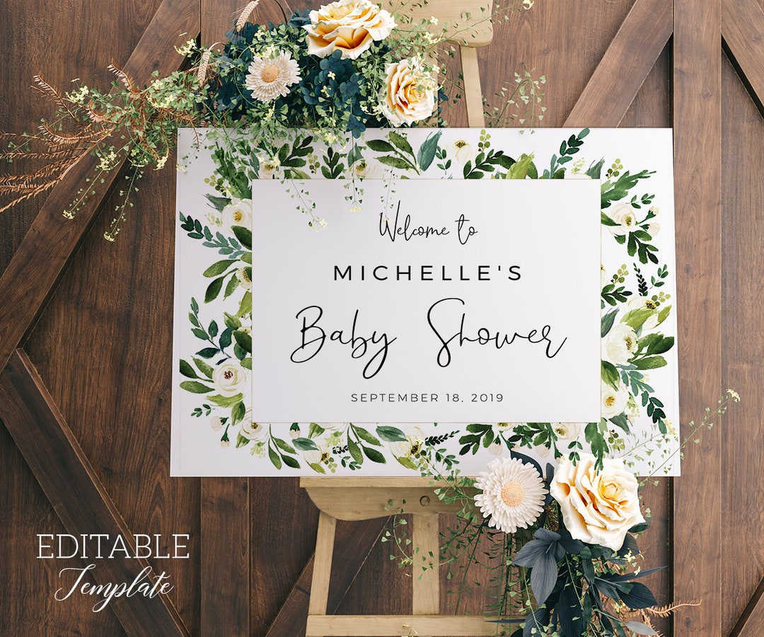 Greenery Baby Shower Sign EDITABLE Template Christening - Etsy