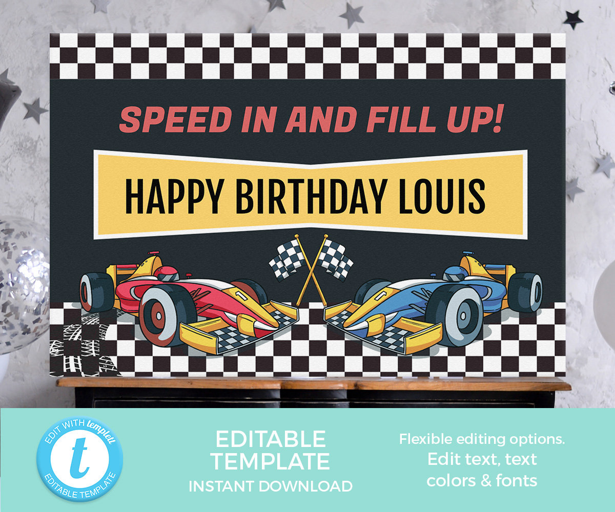 Racing Cars party backdrop Editable template, Racing party decoration  PRINTABLE, cars banner, Boy birthday posters, Cars party banners speed For Cars Birthday Banner Template