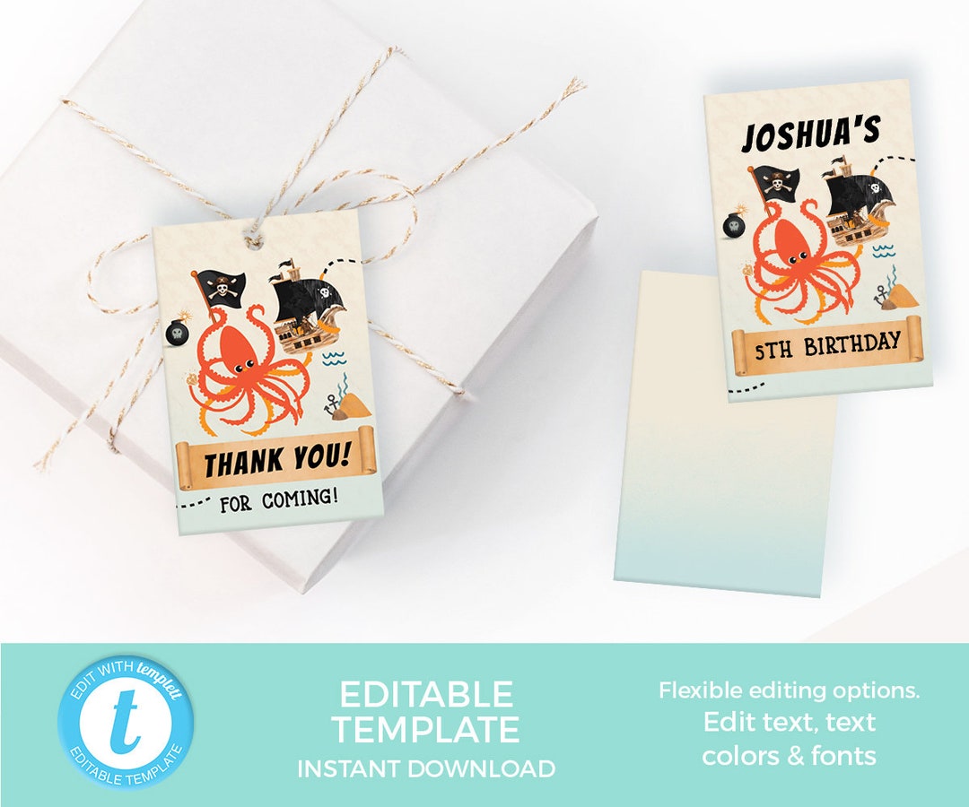 Pirate Party Tags TEMPLATE, Pirate Tags EDITABLE Party Favor Tags, Boy ...