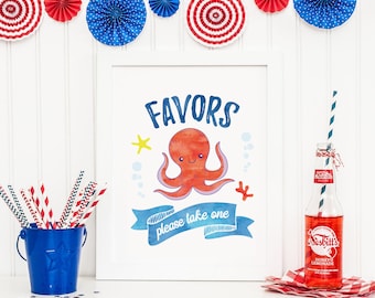 Octopus Pool Party favors sign, Nautical party decorations, Ocean decoration, Nautical party theme, Nautical decorations Under the sea party