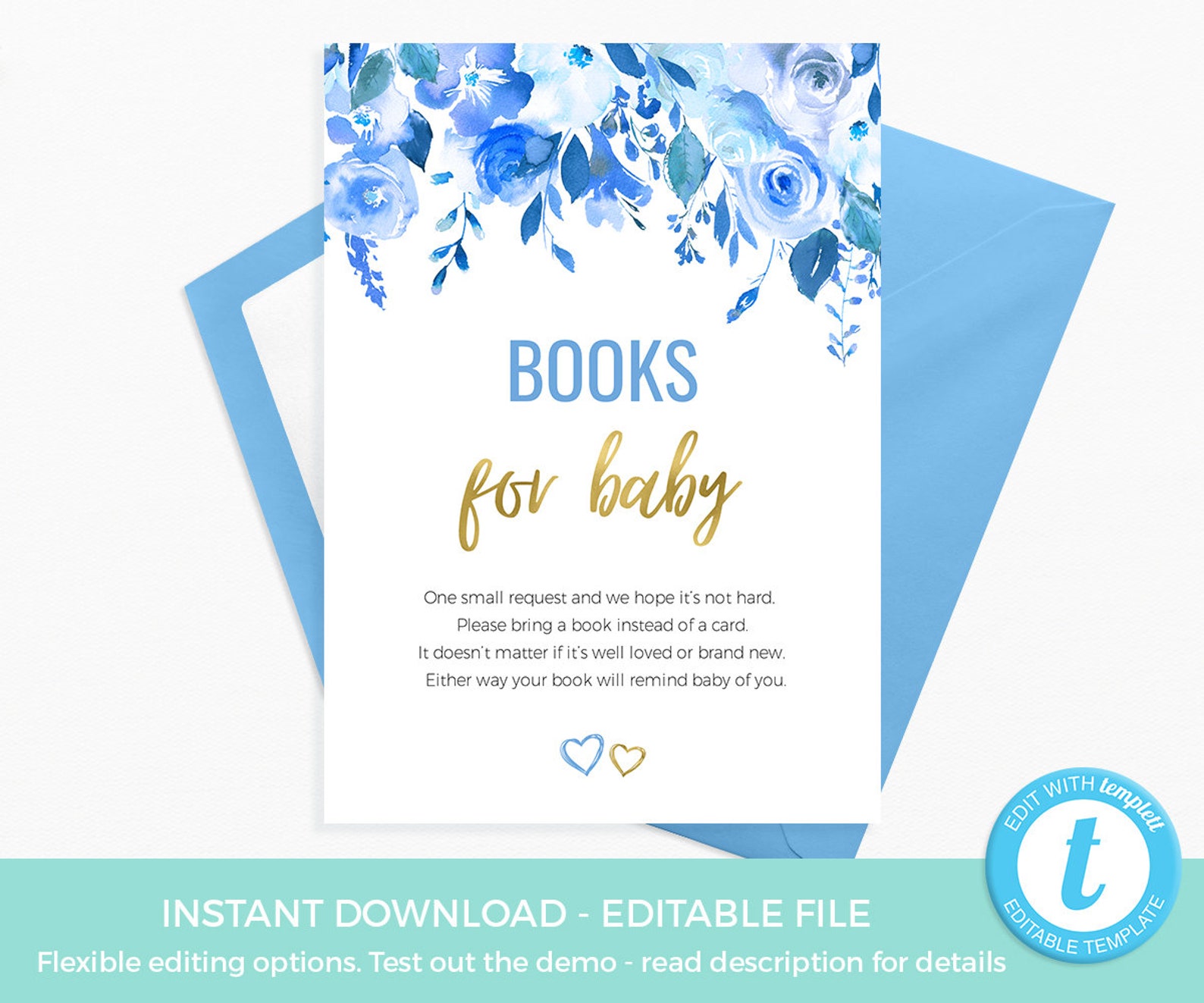 Blue Floral Baby Shower PRINTABLE Christening Decor Pack Boy Etsy