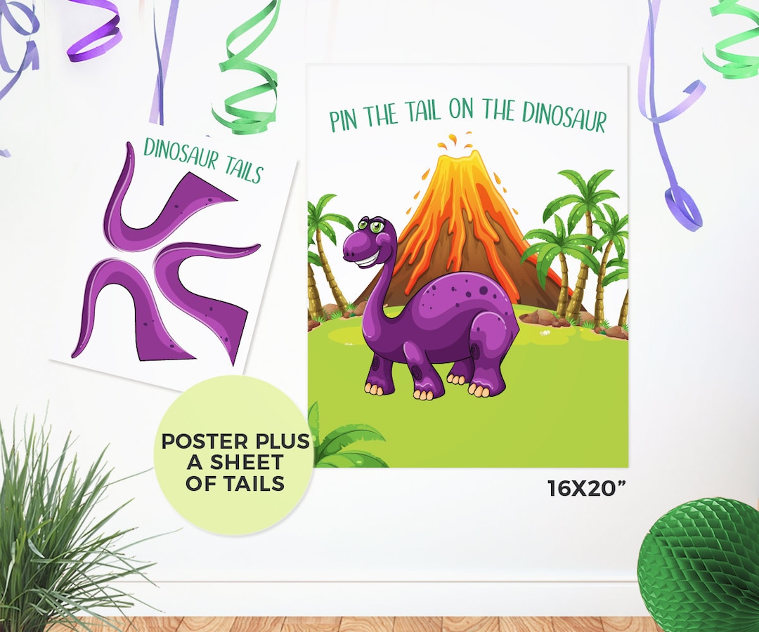 Pin the Tail on the Dinosaur Game, PRINTABLE Dinosaur Games, Dinosaur ...
