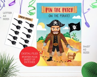 Pirate Party Game INSTANT DOWNLOAD, Pin the patch on the pirate Game DIGITAL, Pool Party game, Boys party game, Pirate party decorations