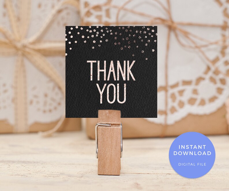 Black and Rose Gold Gift Tags Printable Favour Bag Tags Faux Etsy