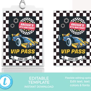 Racing Car Labels EDITABLE Template, Car Party Favor Labels Printable ...