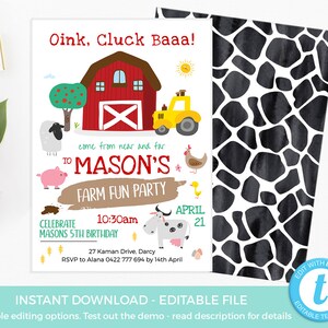 Farm Party Decor Set EDITABLE Templates, Printable Barnyard Sign, Farm ...