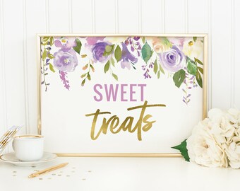 Sweet Treats Bridal shower sign, PRINTABLE Kitchen Tea sign, Floral Engagement party sign, Bachelorette, Ultra Violet Hens party decorations