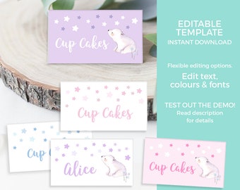 Twinkle twinkle little star Place card EDITABLE, Pink, Purple, Blue Stars food label TEMPLATE, Baby shower food tent PRINTABLE, Table cards