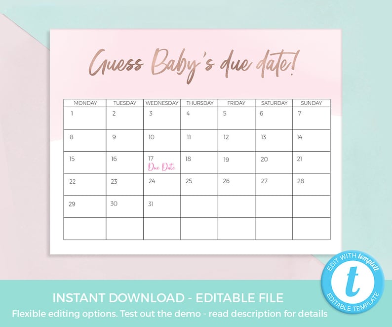 Guess Baby due date calendar PRINTABLE Guess baby birthday Etsy