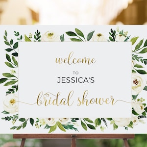 Greenery Baby shower signo de bienvenida IMPRIMIBLE. Cartel de fiesta de cumpleaños personalizado, signo de espolvoreado de landscape baby, deja el bautizo del bosque