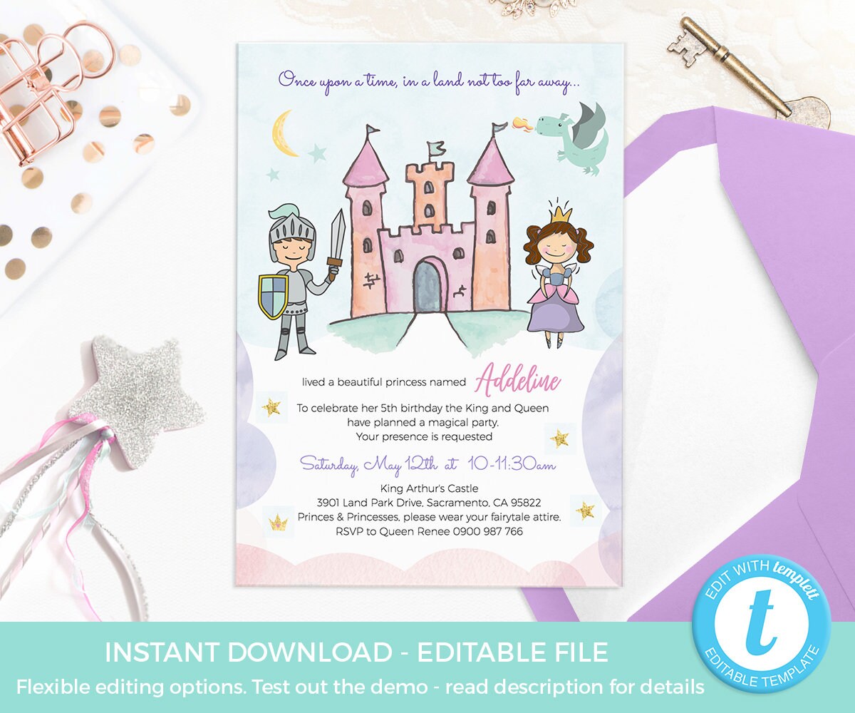 Princess invitations EDITABLE Prince Princess party | Etsy
