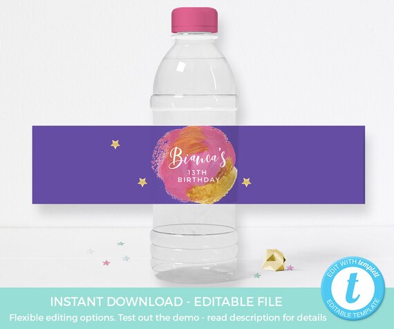 Makeup Party Water Bottle Labels PRINTABLE Art Party Label 