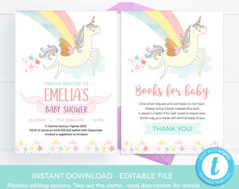 Unicorn invitations TEMPLATE, Baby shower invites EDITABLE Girl baby shower invitations PRINTABLE baby sprinkle invitation instant download