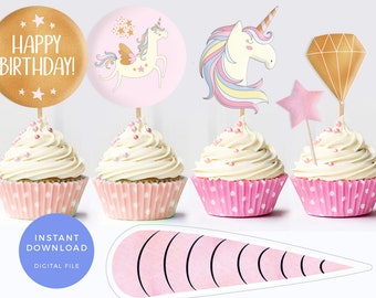 Unicorn cake toppers, PRINTABLE Unicorn labels, Unicorn favour bag labels, PRINTABLE Unicorn photo props, Magical theme Unicorn party bag